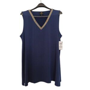 JM Embellished Tunic Blue V Neck Sleeveless OS XL NWT